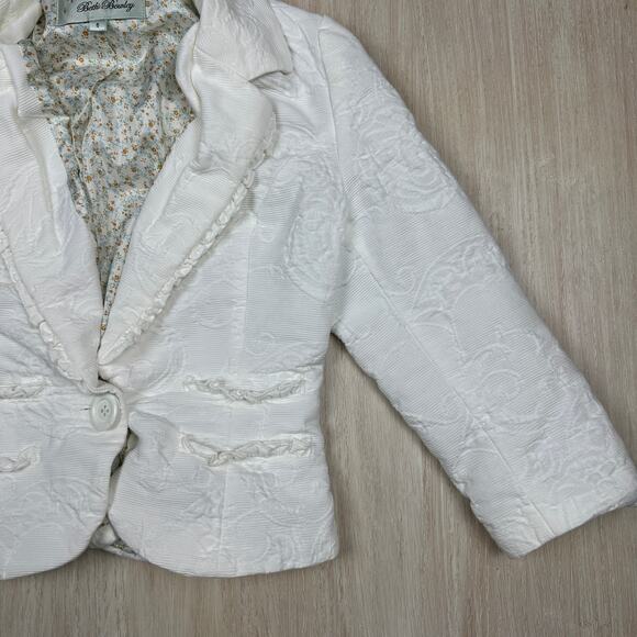 Beth Bowley White Feminine Floral Textured Office Singe Button Blazer Jacket 6 - Picture 4 of 15